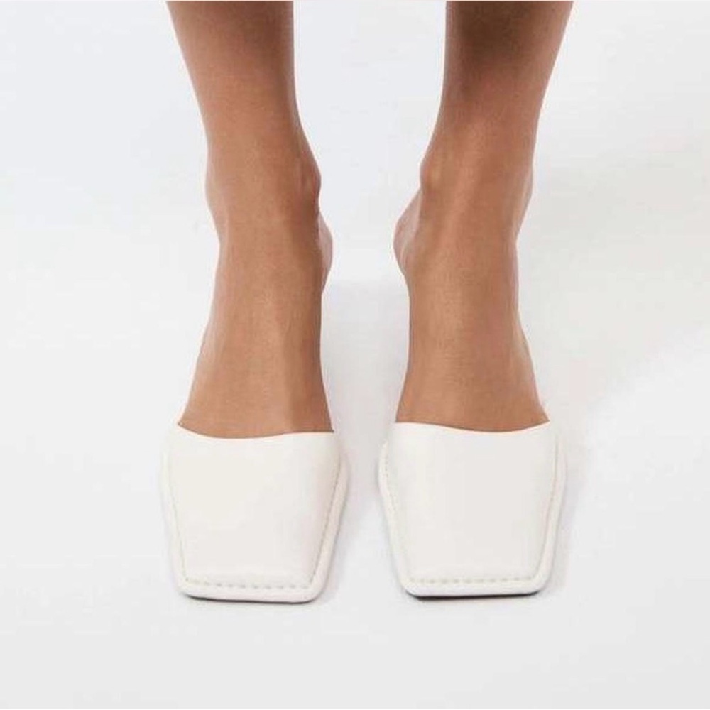 St. Agni White Square Toe Mule Heels
